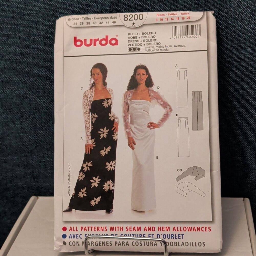 Burda 8200 Misses Strapless Evening Gown Pattern Wedding Dress Sz 8 20 Uncut